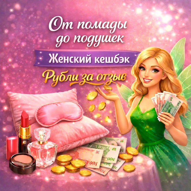 Аватар канала От помады до подушек 🧚 | Женский кэшбэк | Рубли за отзыв